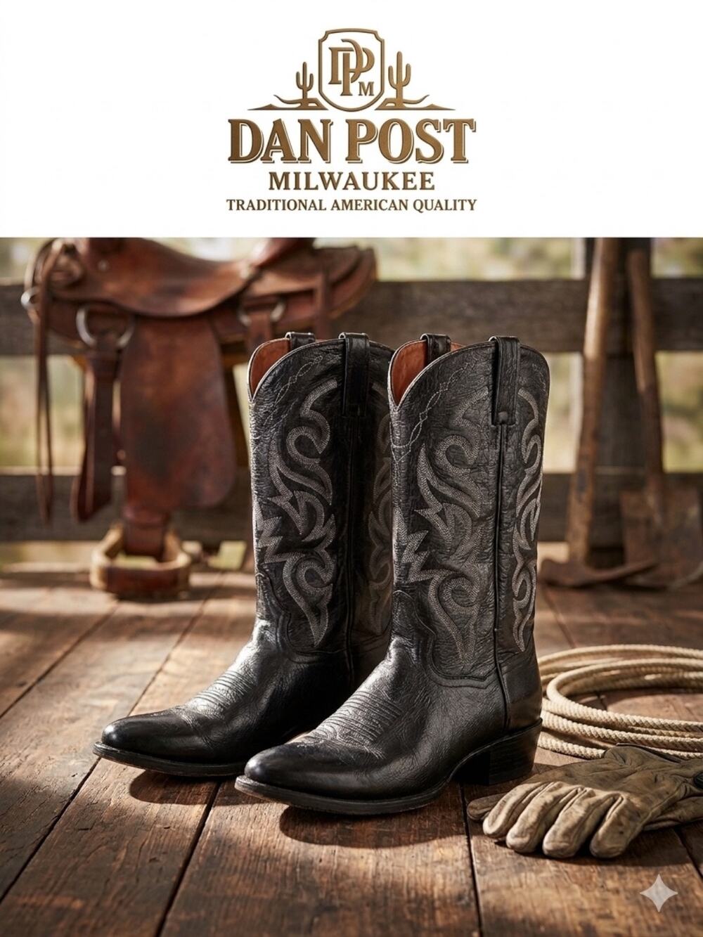 Dan Post Milwaukee Black Leather Cowboy Boots